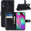 Fertuo Cover Samsung Galaxy A40, Custodia Portafoglio Cover a Libro in Pelle Flip Case con Silicone Bumper, Chiusura Magnetica, Porta Carte, Kickstand, per Samsung Galaxy A40 Smartphone, Nero