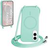 FMPCUON FNPCUON Cover Magnetica Silicone per Samsung Galaxy S25 Edge con Cordino,Compatibile con MagSafe,Custodia con Laccio Collana Tracolla Collo Sottile TPU Antiurto Protettiva Case con Corda.Menta verde