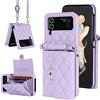 XIMAND Custodia a portafoglio per Samsung Galaxy Z Flip 3 a fisarmonica, 4 slot per carte, blocco RFID e cinturino regolabile, accessorio elegante e versatile per la donna moderna e chic (viola)