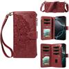 Ymyhyuxi Custodia a portafoglio in pelle per Honor 600, mandala goffrato, tasca con cerniera, scomparti multipli per schede, tracolla rossa.