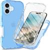 RonRun Cover Iphone 16 Transparent Case con Protezione per Schermo Incorporata, Trasparente AntiGraffio Antiurto Doppia Protettiva Custodia per Iphone 16 - Blu
