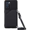 Paekear Custodia con Collana per OPPO Reno 6 Pro 5G con Cordino e Porta Carte, Cover Portafogli di Pelle PU [Antiurto] [AntiGraffio] [Antiscivolo] con Cordino Case con Laccio Tracolla, Nero