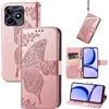 JIUNINE Cover per Realme C53 / Realme C51 / Realme Note 50, Custodia Interno TPU Antiurto Portafoglio con Disegni di Farfalla [Carta Fessura] [Supporto Stand] Cover Libro in PU Pelle, Oro rosa