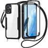 FERLAN Cover per Oppo Find X5 lite/Oppo Reno7 5G con Cordino, 360 Gradi Antiurto Custodia con Protezione Schermo Integrata Trasparente Rugged TPU Bumper Doppia Protettiva Cover per Oppo Reno7 5G -Nero