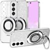 Kainevy Cover per Samsung S21 Plus Trasparente Magnetica con Anello Supporto, Compatibile con MagSafe, 2 in 1 Separabile Glitter Custodia per Samsung S21 Plus Silicone Sottile Case Rosa (Argento)