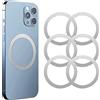 Kinizuxi 6Pcs Magnetici Senza Fili Universali in Metallo con Adesivo,Ultra Sottili Anelli in Metallo Compatibili con Caricabatterie Wireless Mag Safe per Auto sulla Maggior Smartphone-Argento