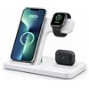 Generico Caricatore Wireless 3 in 1, Stazione di Ricarica Rapida per Smartphone, Smartwatch e Auricolari Wireless, Base Multipla Compatibile con iPhone 12/13/14/15/16/17 e Dispositivi Qi (Bianco)