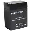 Multipower Batteria al piombo MP13-6 6,0 Volt 13,0 Ah con attacchi + 6,3 mm -4,8 mm