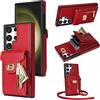 Mxinxiu Custodia a portafoglio per Samsung Galaxy A52 5G / A52s 5G, custodia per telefono a portafoglio in pelle opaca con cerniera staccabile design con fibbia - Rosso