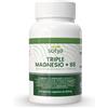 SOTYA Triplo magnesio con vitamina B6 4 in 1. Malato, citrato e bisglicinato di magnesio per il recupero muscolare, supporto al sistema nervoso e osseo e riduzione della stanchezza e della stanchezza