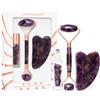 CRYSTALLOVE Set di rulli per il viso in ametista + pietra Gua Sha + cristalli di olio Rollon 10 ml con avventurina - set per massaggio facciale per viso, occhi - massaggiatore
