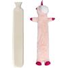 Marco Paul Interiors Marco Paul - Borsa dell'acqua calda lunga da 2 l, con copertura in peluche, sollievo dal dolore per collo, schiena, spalle, gambe, artrite, dolori mestruali, mani, scaldabagno (unicorno rosa)