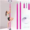 Minglez Palo Pole Dance da Casa Palo da Ballo Rotante da 45 mm e Palo di Prolunga, Rosa Palo a Strisce con Ordito in Silicone e Piastra Fissa, 2.3-2.75 m((2.3-2.75m/7.5-9ft) pole Set)