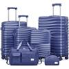 Joyway Set di 6 valigie con ruote girevoli rimovibili, leggere e rigide con serratura TSA, Blu, 6 Piece Set, Set di valigie da 6 pezzi con ruote girevoli rimovibili