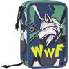 Franco Cosimo Panini WWF - Astuccio Scuola Ufficiale WWF, Astuccio 3 Scomparti Bambino e Bambina con Set Cancelleria, Penna Cancellabile Blu e Pratica Chiusura a Zip, 20x13Hx7 cm, Blu