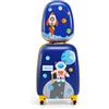 RELAX4LIFE Set Valigia Bambini 2 in 1 Astronauta Blu Royal Giallo (Trolley16 + Zaino 12) con Ruote 360°, Maniglia Regolabile, Zaino con Piedini | ABS Resistente | Ideale per Viaggi e Scuola
