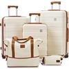 imiomo Set di valigie 5 pezzi a guscio duro con 4 ruote e serratura TSA Il set di valigie contiene 1 astuccio per cosmetici e 1 borsa portatile Bianco