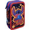 CARTOON Astuccio Scuola 3 Zip, Stitch blu, Disney, 3 scomparti, Completo 44 Pezzi, Colori Giotto, 20 x 13 x 6 cm