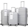 R.Leone Valigia da 1 Fino a Set 3 Bagaglio a mano 55x40x20 Ryanair, Medio, Grande Ultra Strong Antiurto Trolley leggero 8 ruote Polipropilene 9180 (Argento, Set 3 Pezzi S M L)