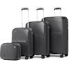 British Traveller Set Valigie 4 Pezzi - Valigia Grande + Valigia Media + Trolley Bagaglio a Mano, 36/55/67/76cm, Nero