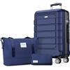 SHOWKOO Valigia Rigida Grande 77cm Trolley Bagaglio a Mano Ultra Leggero ABS+PC Espandibile Durevole Set Valige Trolley da Viaggio Chiusura TSA con Borsa da Toilette e Borsa da Viaggio, Blu