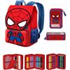GREEN TRADE Set Scuola Spidey con Zaino Espandibile e Astuccio 3 zip da 44 pezzi Completo di colori, matite e accessori per la Scuola Elementare