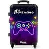 NoBoringSuitcases.com Valigia Bambini, Valigia Grande, Valigia Personalizzabile, Trolley Medio, Serratura TSA, Valigia Bambino, Valigia Grande 23 kg (67 cm - 72 L), (Controller di gioco - Neon viola)