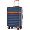 KONO Valigia Bagaglio a Mano Trolley Media Valige Rigida Medio Viaggio ABS+PC Hardshell Leggero con 4 Ruote e TSA Lucchetto, Marina Militare/Marrone