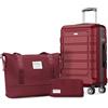 SHOWKOO Valigia Piccola 55cm Trolley Bagaglio a Mano Ultra Leggero ABS+PC Durevole Cabin Set Valige Trolley da Viaggio Chiusura TSA con Borsa da Toilette e Borsa da Viaggio, Rosso