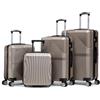 R.Leone Valigia da 1 Fino a Set 4 Trolley Rigido grande, medio, bagaglio a mano 55x40x23 cm Wizz, ITA Airways e bagaglio 45x36x20 cm EasyJet in ABS 8005 (Oro, Set 4 Pezzi XS S M L)