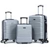 R.Leone Valigia da 1 Fino a Set 4 Trolley Rigido grande, medio, bagaglio a mano 55x40x23 cm Wizz, ITA Airways e bagaglio 45x36x20 cm EasyJet in ABS 8001 (Argento, Set 3 Pezzi XS M L)