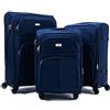 R.Leone Valigia da 1 pezzo Fino a Set 3 Trolley Espandibile grande, medio e bagaglio a mano 4 ruote in stoffa 214 (Blu, Set 3 S M L)