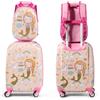 GYMAX Trolley Per Bambini, Set di Valigia & Zaino Scuola Carino (12+18, Sirena)