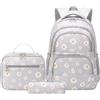 Generic Set di 3 zaini per la scuola per ragazze, zaino impermeabile con borsa per il pranzo e astuccio, borsa termica per il pranzo