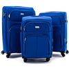R.Leone Valigia da 1 pezzo Fino a Set 3 Trolley Espandibile grande, medio e bagaglio a mano 4 ruote in stoffa 214 (Azzurro, Set 3 S M L)