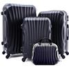 R.Leone Valigia da 1 Fino a Set 4 Trolley Rigido grande, medio, bagaglio a mano e beauty case 4 ruote in ABS 2037 (Nero, Set 4 XS S M L)