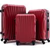 R.Leone Valigia da 1 Fino a Set 4 Trolley Rigido grande, medio, bagaglio a mano e beauty case 4 ruote in ABS 2037 (Rosso, Set 3 S M L)