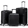 R.Leone Valigia da 1 Fino a Set 4 Trolley Rigido grande, medio, bagaglio a mano 55x40x23 cm Wizz, ITA Airways e bagaglio 45x36x20 cm EasyJet in ABS 8005 (Nero, Set 3 Pezzi XS M L)