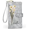 kaululu Portafoglio Personalizzato da Donna con Fiore di Nascita e Nome Inciso Portafoglio Lungo in Pelle PU con Tasca Portamonete per Mamma Fidanzata Moglie Regali di Natale (B-Grigio)