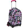 Seven Zaino Trolley Scuola Elementare Bambina 3 ruote, Zaino Sganciabile, Doppio Uso, Spallacci a Scomparsa, nero fucsia