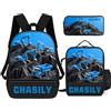 ASD Jewerly 3Pcs Set personalizzato ingegneria veicoli a tema zaino borsa regalo, nome personalizzato costruzione veicoli a tema escavatore camion stampa zaino casual laptop daypack borsa (style05)