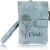 INBLUE Personalizzato Portafoglio in Pelle per Donne Fiore di Nascita Nome Portafoglio Piccolo Tri-Fold Portamonete con Cinturino da Polso Regalo Personalizzato per Festa della Mamma - Verde