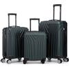 R.Leone Valigia da 1 Fino a Set 4 Trolley Rigido grande, medio, bagaglio a mano 55x40x23 cm Wizz, ITA Airways e bagaglio 45x36x20 cm EasyJet in ABS 9001 (Verde Scuro, Set 3 Pezzi XS M L)