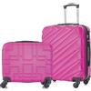 R.Leone Valigia Set 2 Pezzi 56x45x25 cm + 45x36x20 cm EasyJet Trolley Bagaglio a mano in ABS 4 Ruote 2130 (Set 2 Pezzi S+XS, Fucsia)