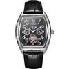DAXIAOYU Orologio vintage Tonneau Hollow Tourbillon da uomo con quadrante numerico fasi lunari automatico orologio da polso meccanico impermeabile casual business orologi, Argento Nero-L, Lusso