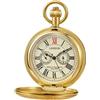 Whodoit Orologio da tasca meccanico da uomo con catena, vintage pieno rame carica manuale secondi e 24 ore sub-quadranti orologio da tasca per uomo con scatola, MW159-oro