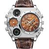 Oulm Orologio da uomo analogico con lunetta in metallo bianco quattro quadranti neri, Marrone