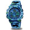 cofuo Orologio sportivo digitale per bambini, ragazzi e ragazze, impermeabile, per sport all'aperto, casual, elettronico, analogico, al quarzo, con sveglia e cronometro, Mimetico azzurro, Digitale