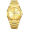 Poedagar Orologio di modo per gli uomini impermeabile di lusso settimana calendario uomo orologio da polso al quarzo in acciaio inossidabile business classico orologi da uomo maschile, Oro Oro