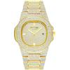 Gosasa Orologio da polso unisex, con cristalli, stile hip-hop, in acciaio inox, stile cubano, Oro, hip hop neutro